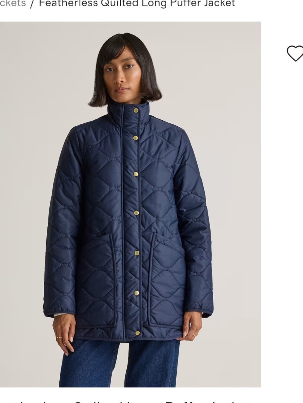 Quince Featherless Quilted Long Puffer Jacket XL Blue